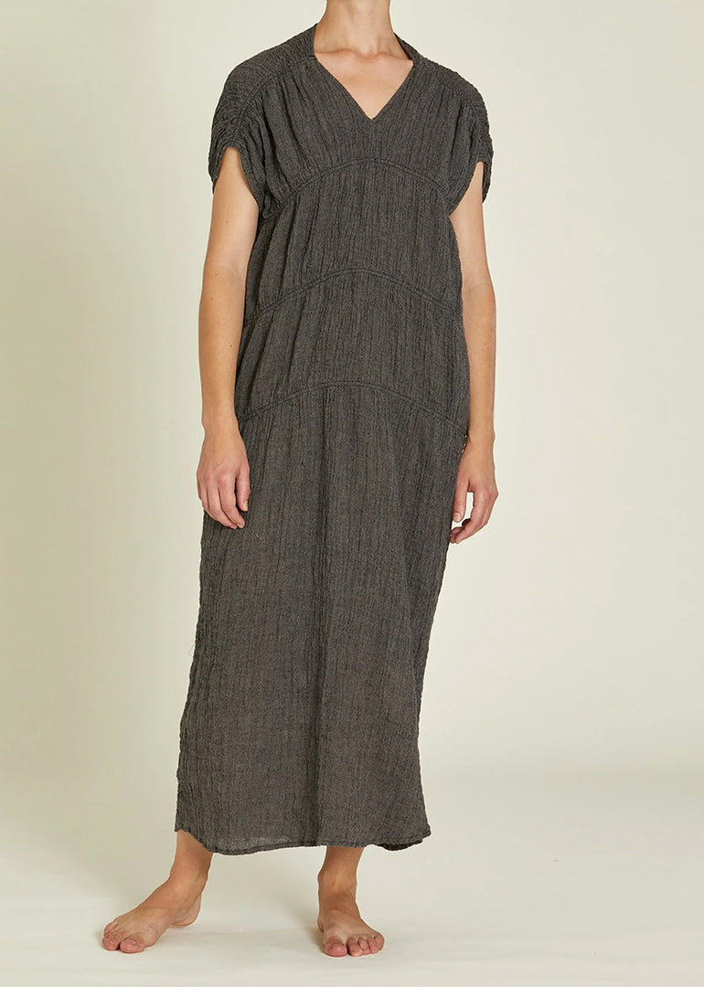 Black Crane - Gem Neck Dress in Grey Navy