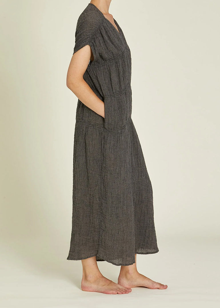 Black Crane - Gem Neck Dress in Grey Navy